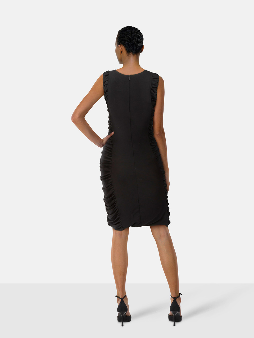 Max Mara Black Bodycon Ruched Knee Length Dress Max Mara Black Bodycon Ruched Knee Length Dress