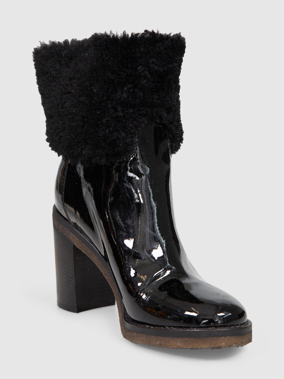 Chanel Black Patent & Shearling CC Boots Chanel Black Patent & Shearling CC Boots