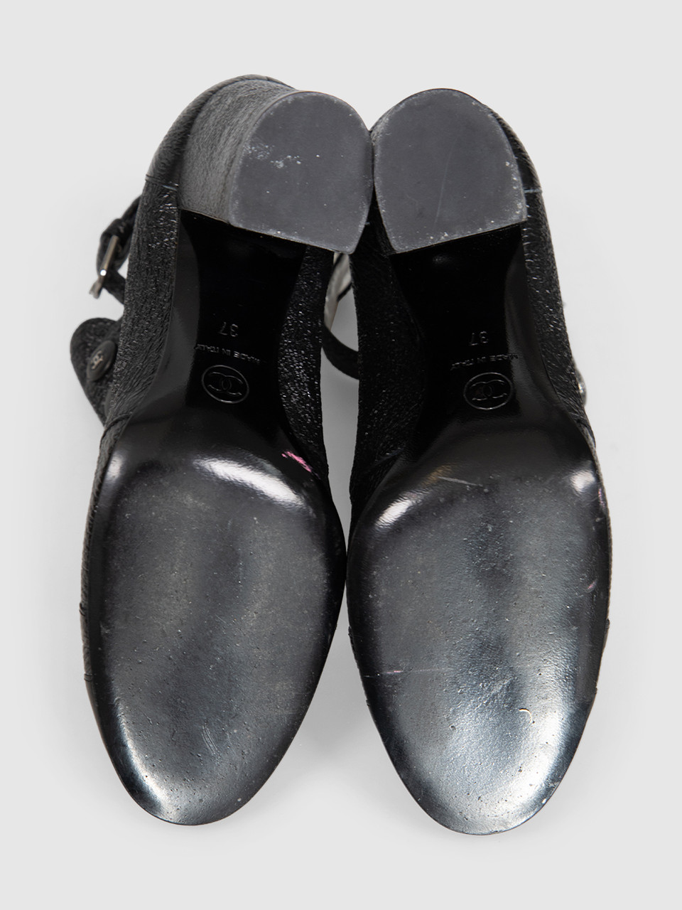 Chanel Black Textured Leather Cut Out Ankle Boots