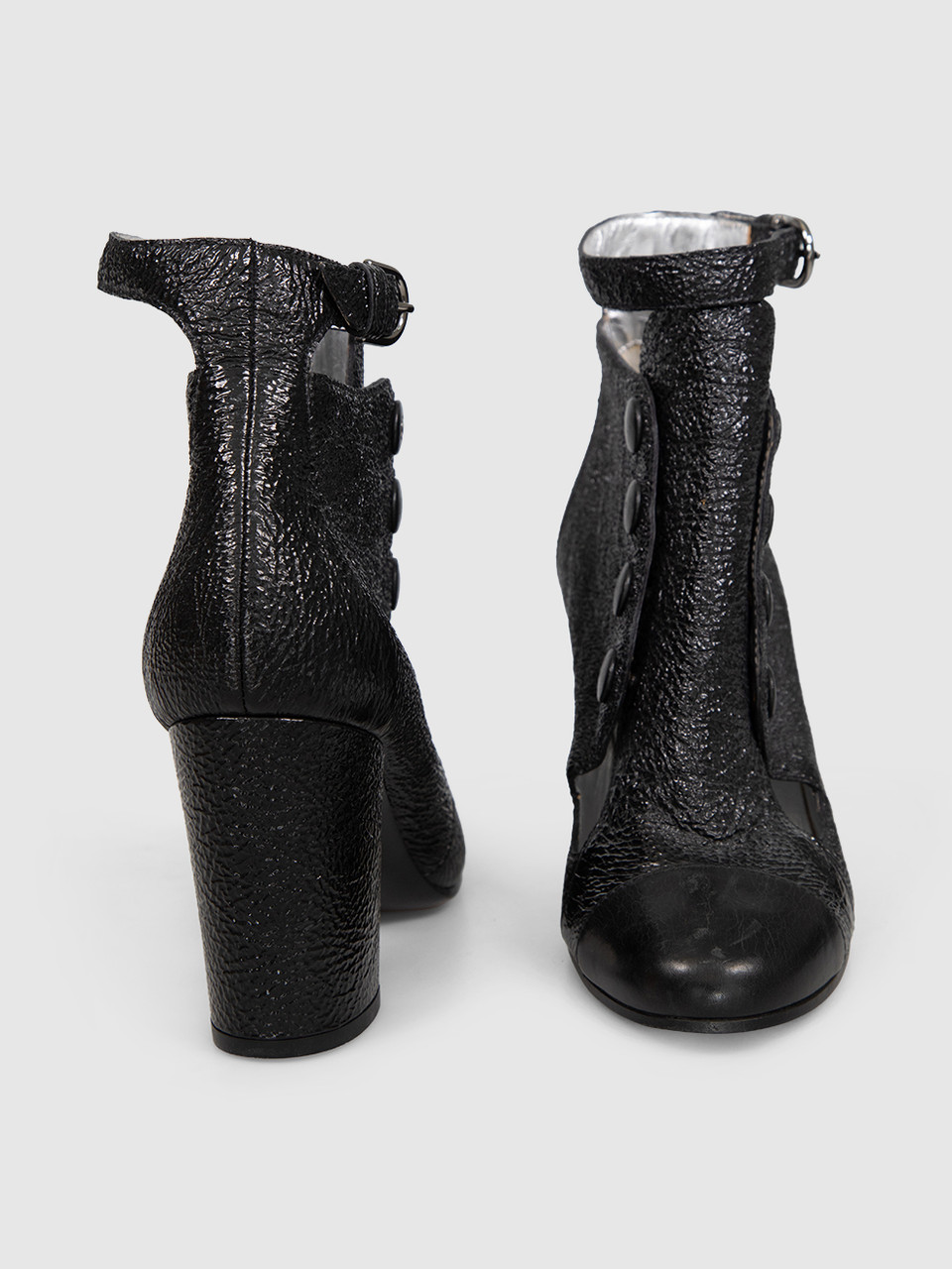 Chanel Black Textured Leather Cut Out Ankle Boots