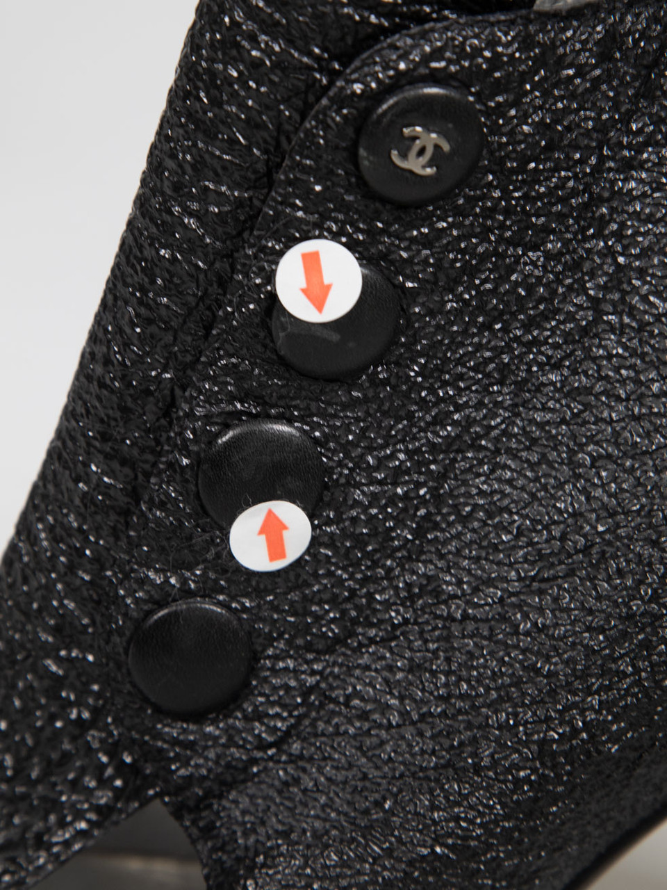 Chanel Black Textured Leather Cut Out Ankle Boots