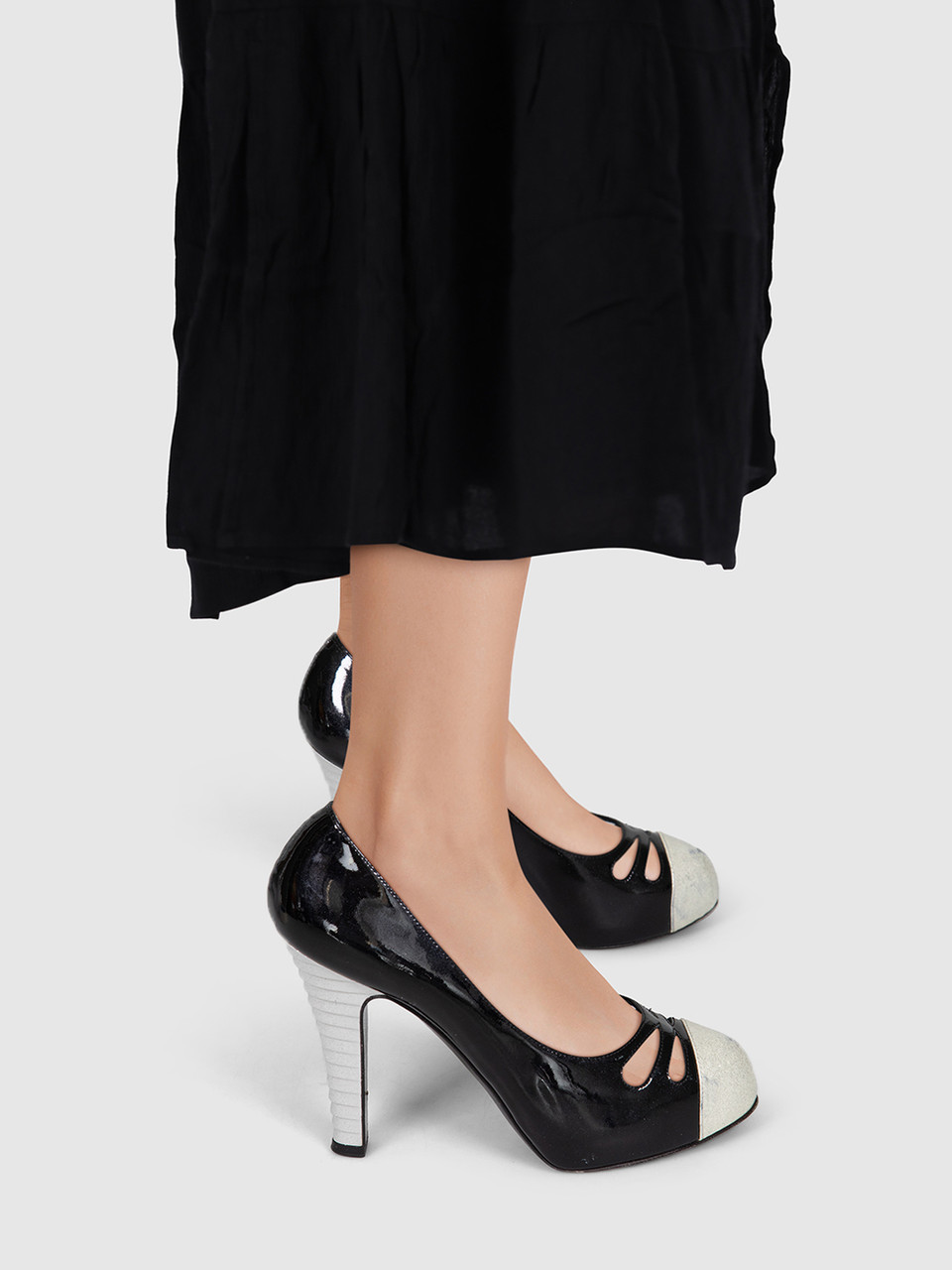 Chanel Black Patent Glitter Cap Toe Heels Chanel Black Patent Glitter Cap Toe Heels