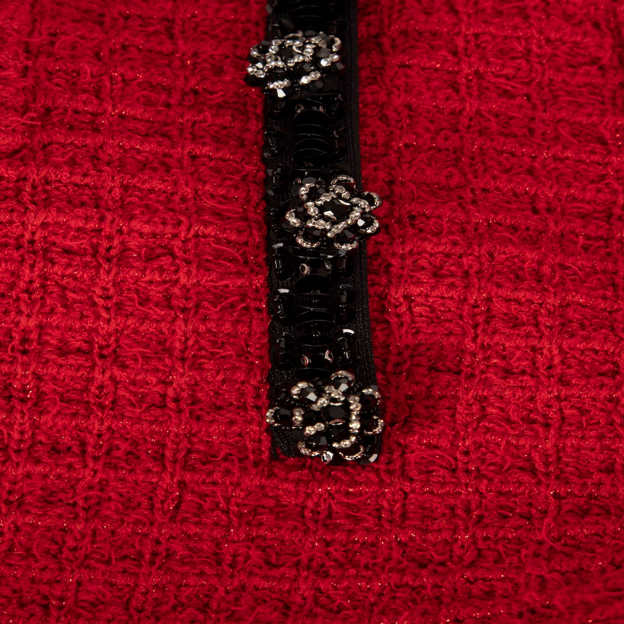 Self-Portrait Red Crystal Embellished Knit Mini Dress