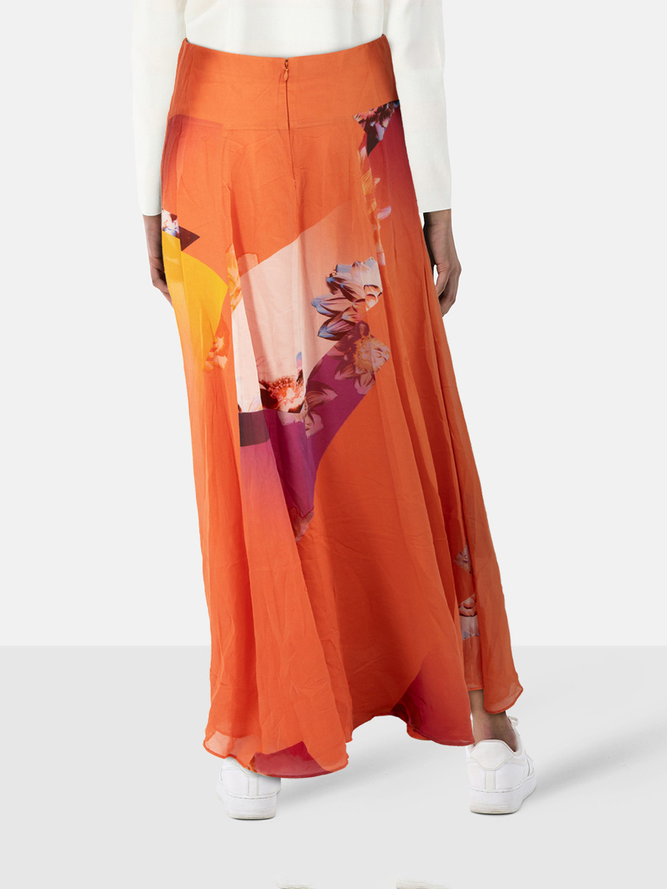 Etro Orange Silk Floral Maxi Skirt