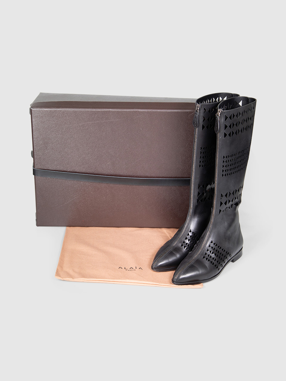 Alaïa Black Leather Cut Out Zip Front Boots Alaïa Black Leather Cut Out Zip Front Boots