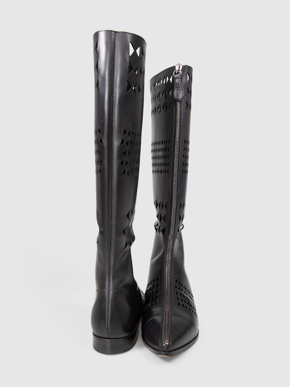 Alaïa Black Leather Cut Out Zip Front Boots Alaïa Black Leather Cut Out Zip Front Boots
