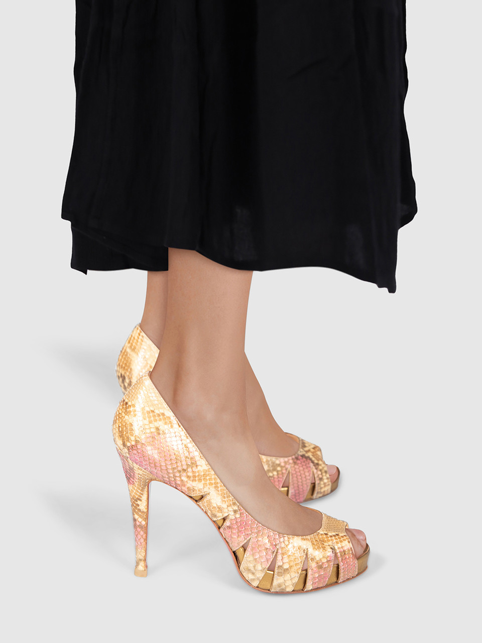 Christian Louboutin Snakeskin Cut Out Peep Toe Heels