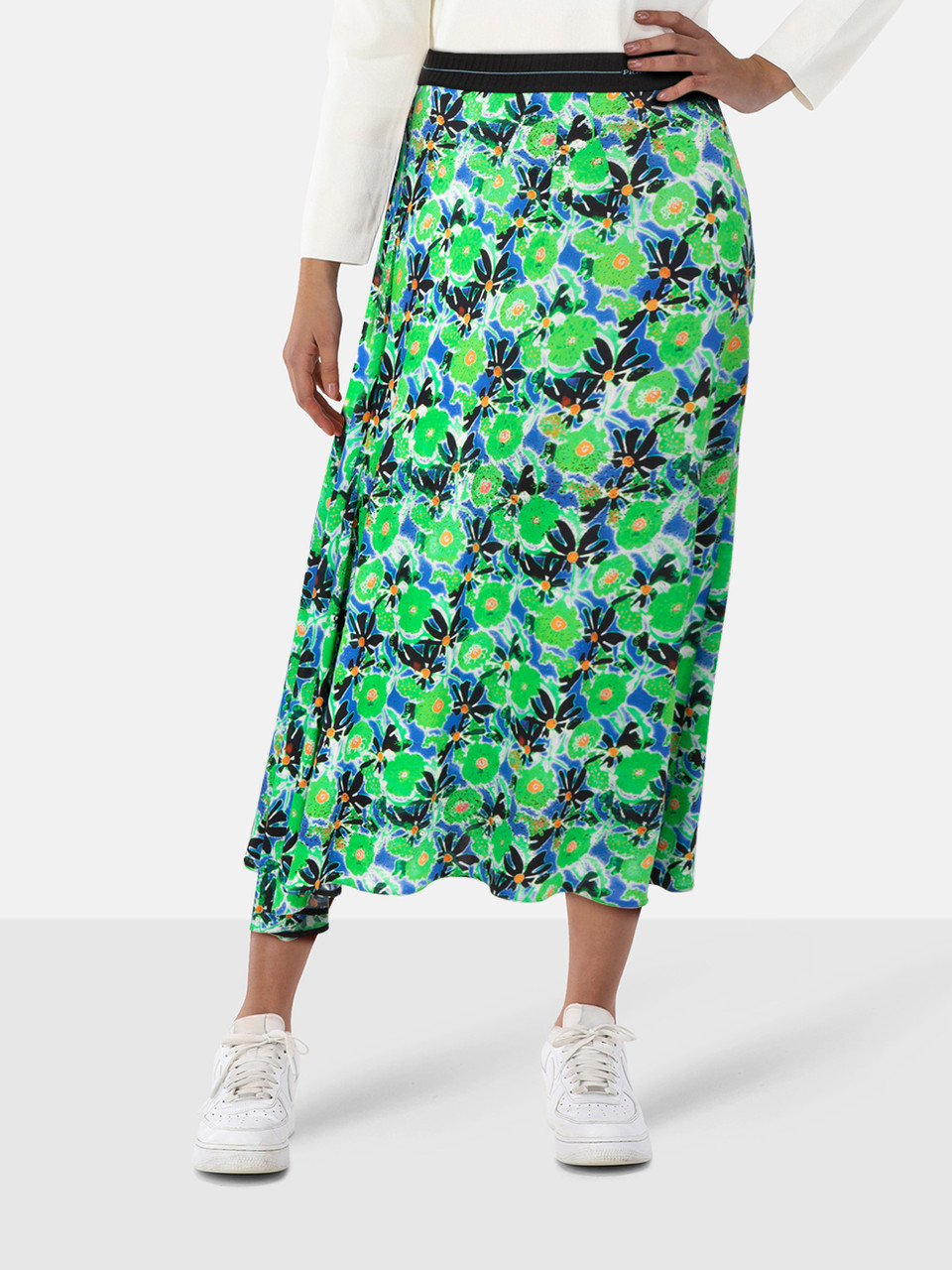 Prada Green Floral Asymmetric Midi Skirt