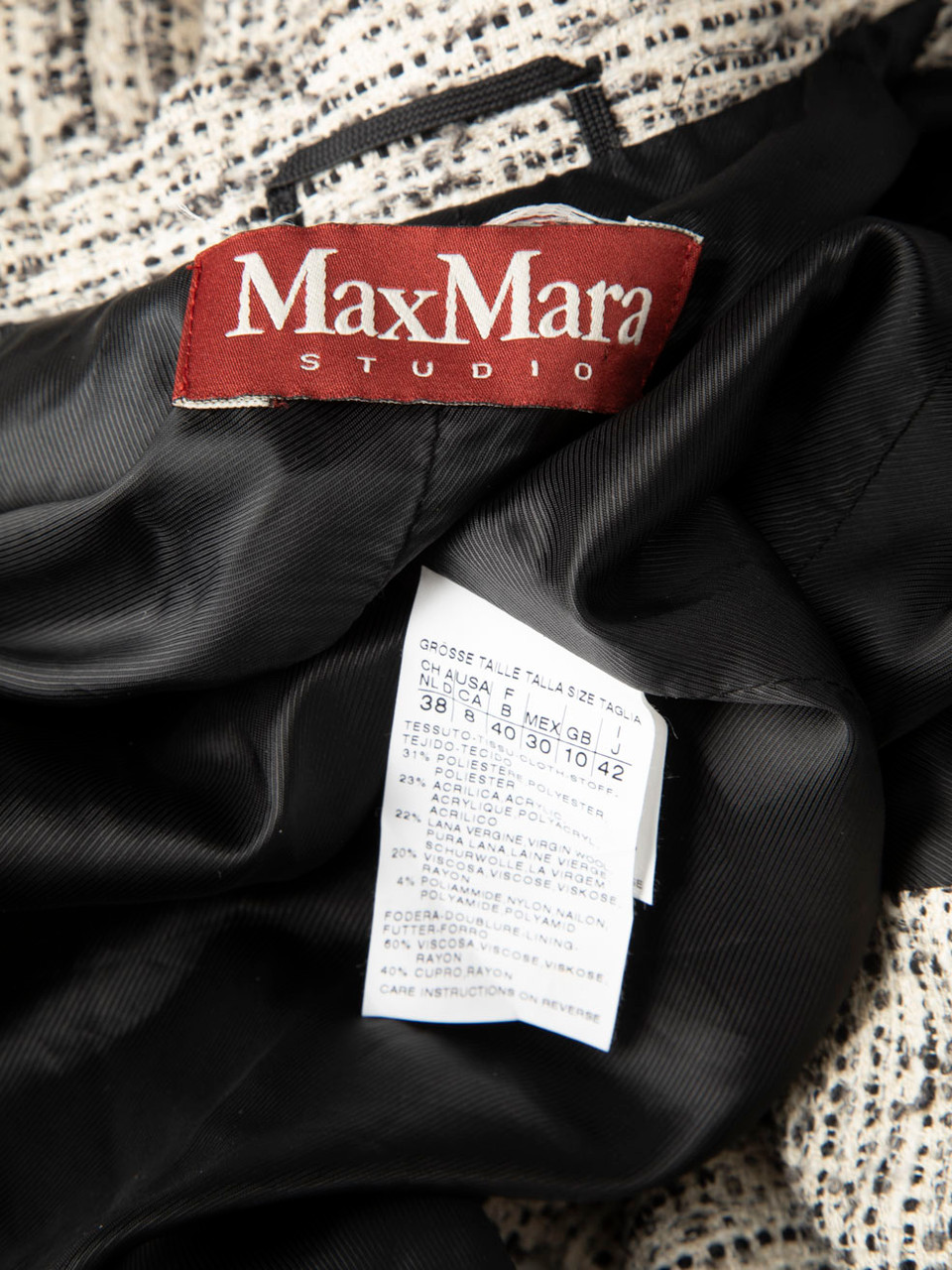 Max Mara Black & White Tweed Single Breasted Jacket