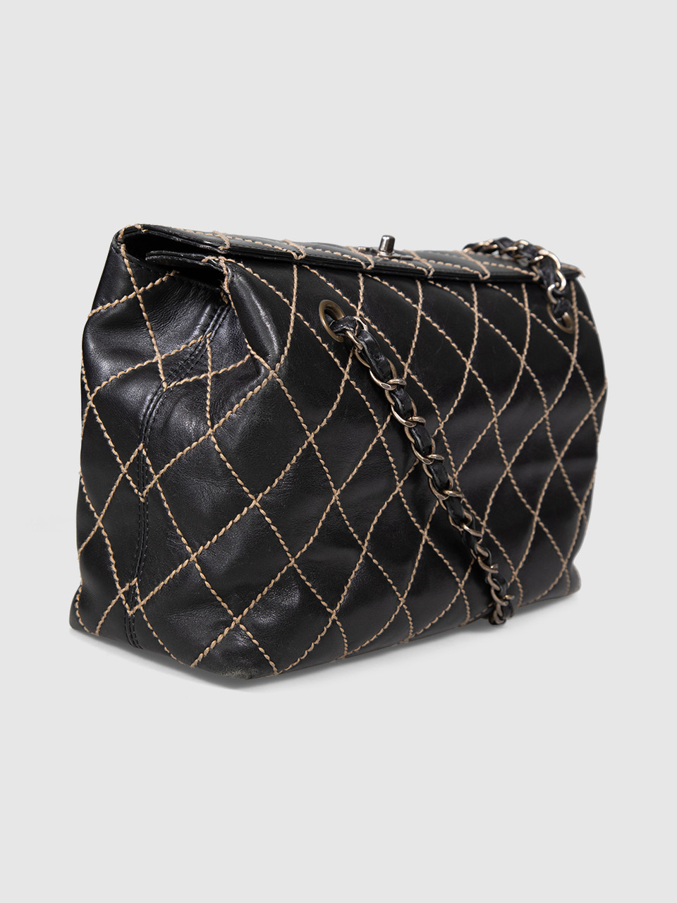 Chanel '02-'03 Black Quilted Leather Wild Stitch Bag