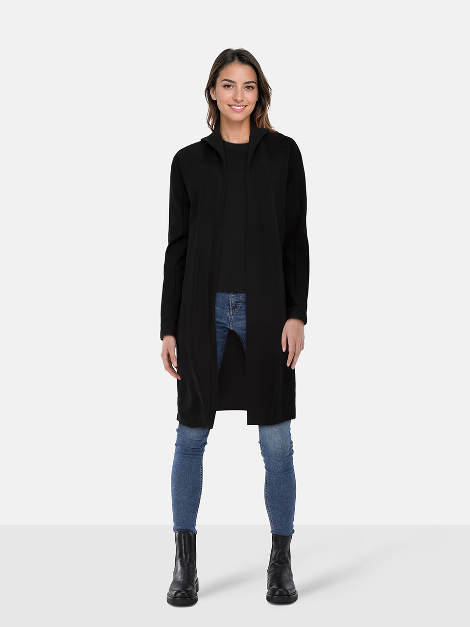 Max Mara Black Mid Length Open Front Coat