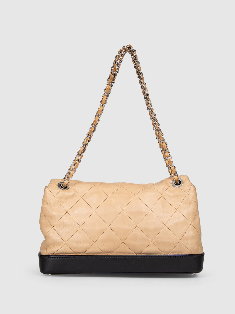 Chanel 2011 Beige & Black Leather VIP Flap Bag