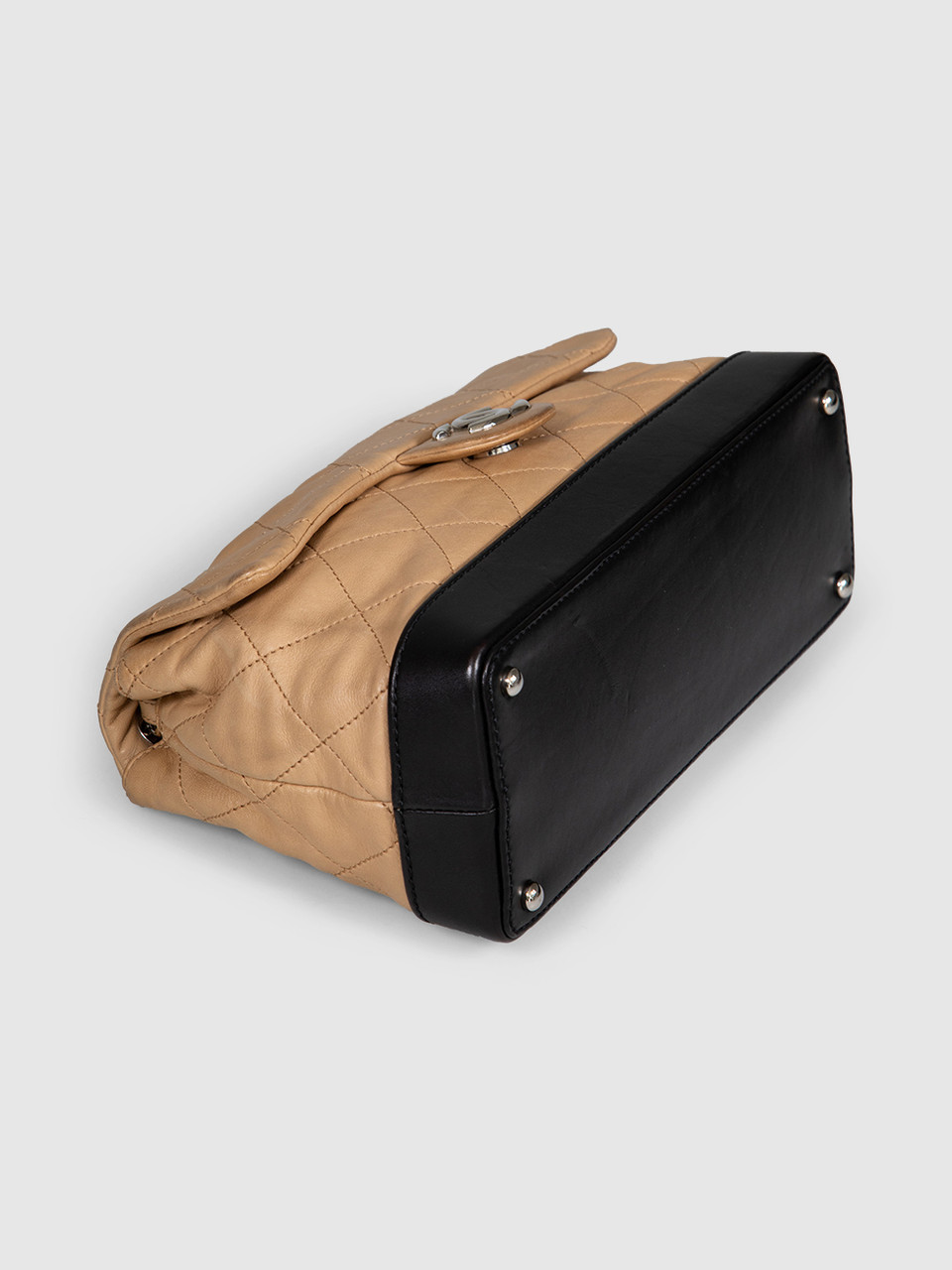 Chanel 2011 Beige & Black Leather VIP Flap Bag