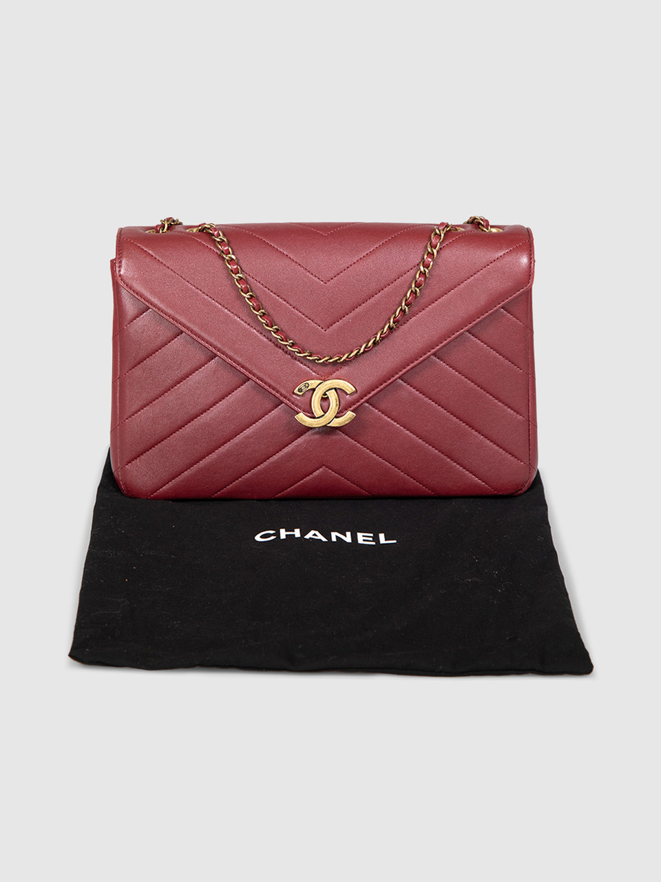 Chanel Burgundy Leather Coco Envelope Flap Bag