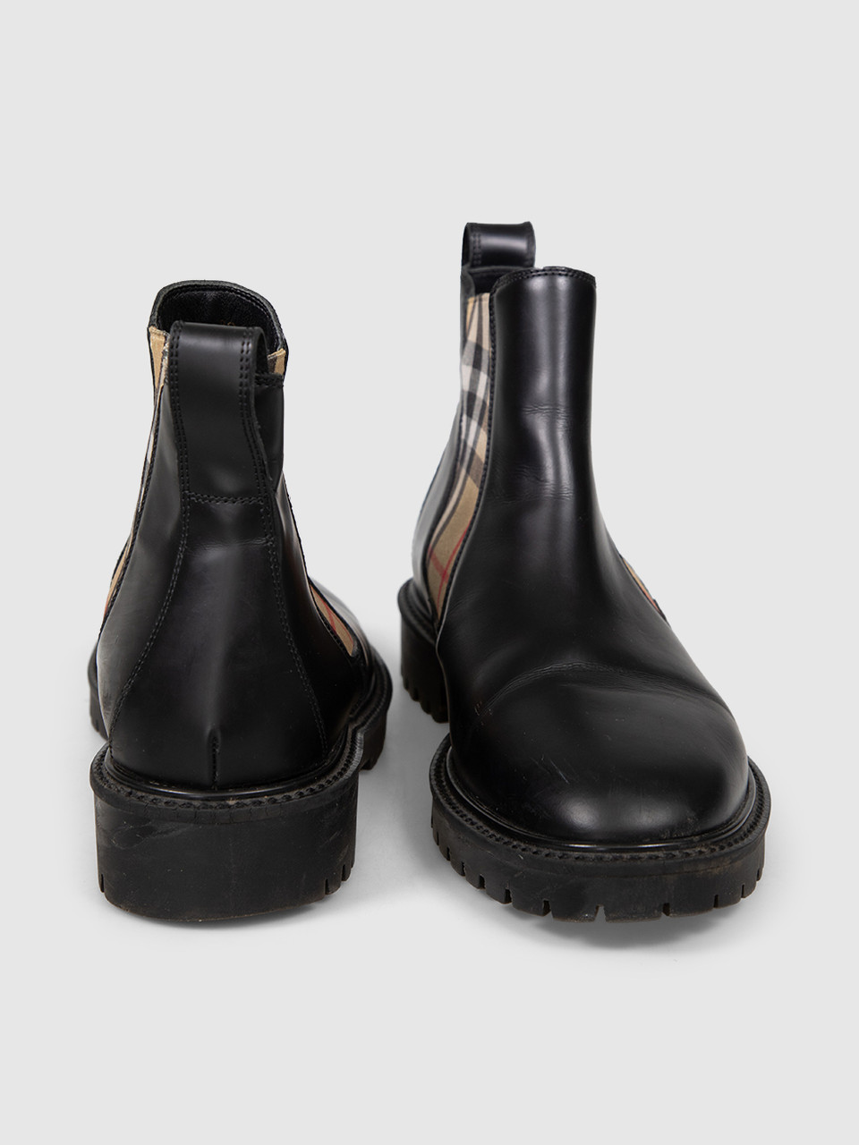 Burberry Black Leather Check Panel Chelsea Boots