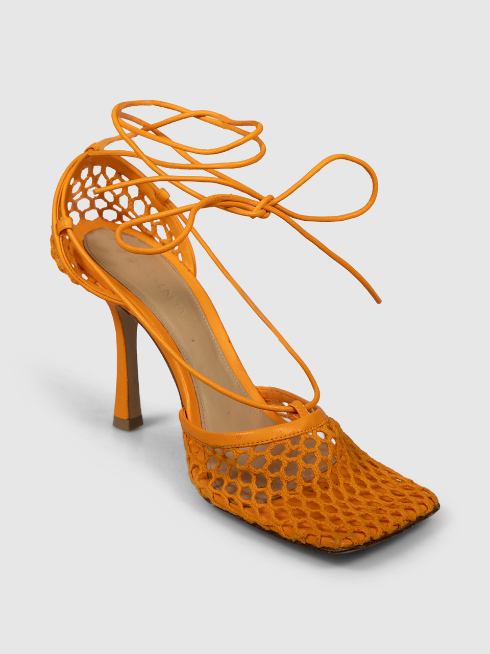 Bottega Veneta Orange Mesh Stretch Sandals
