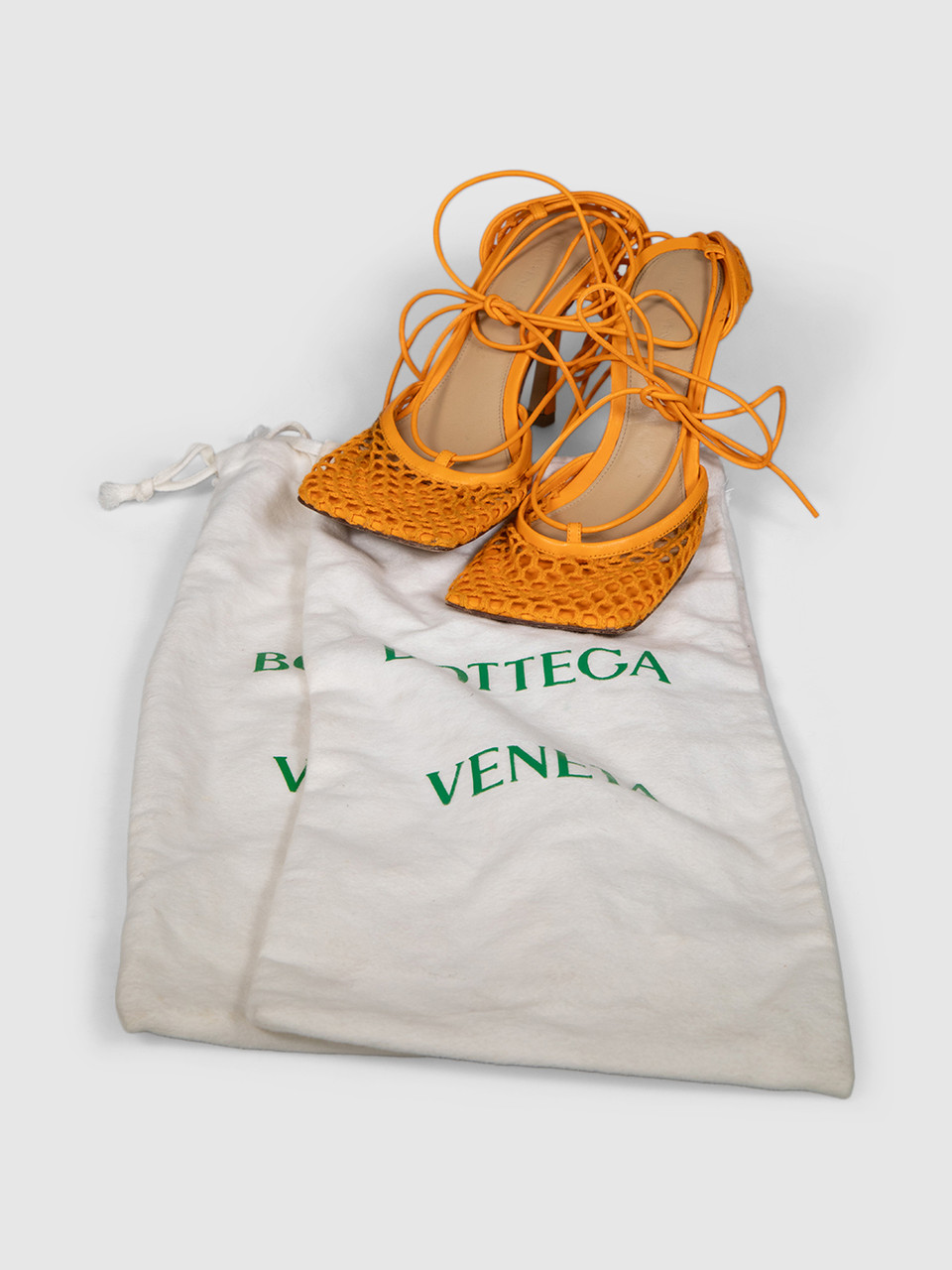 Bottega Veneta Orange Mesh Stretch Sandals