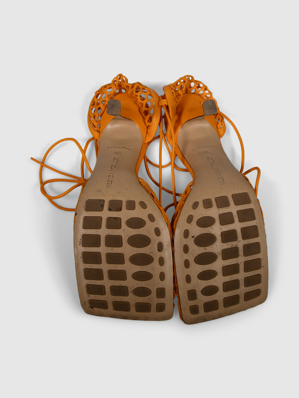 Bottega Veneta Orange Mesh Stretch Sandals