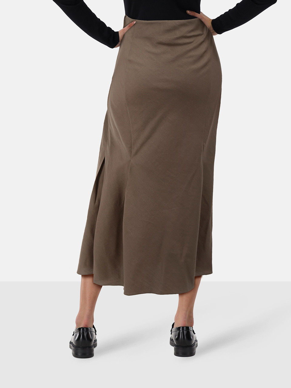 Khaite Khaki Wool Pleated Midi Skirt