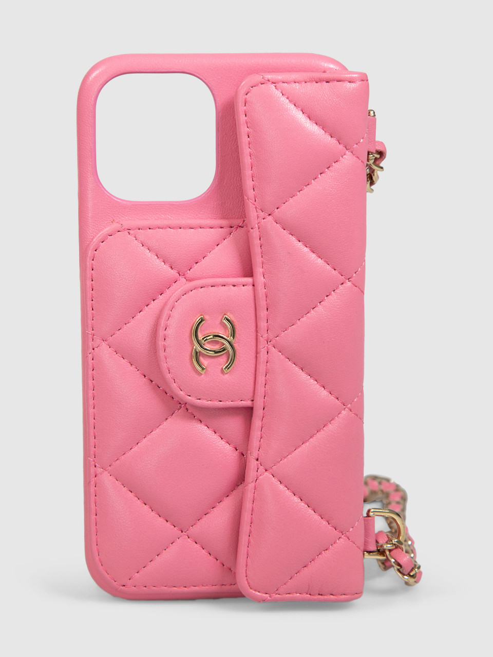 Chanel 2020 Pink Leather iPhone 12 Case On Chain