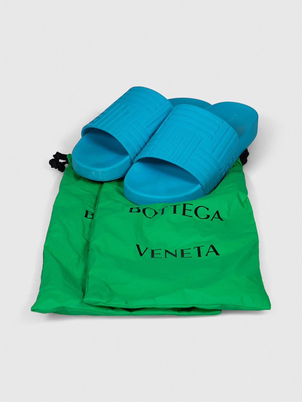 Bottega Veneta Blue Embossed Slides