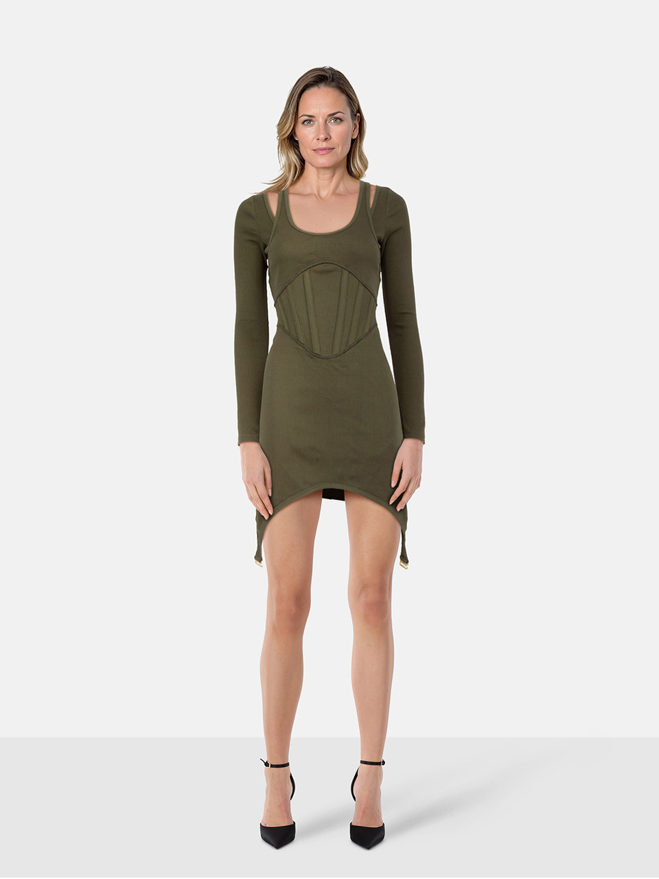 Dion Lee Khaki Fin Corset Mini Dress