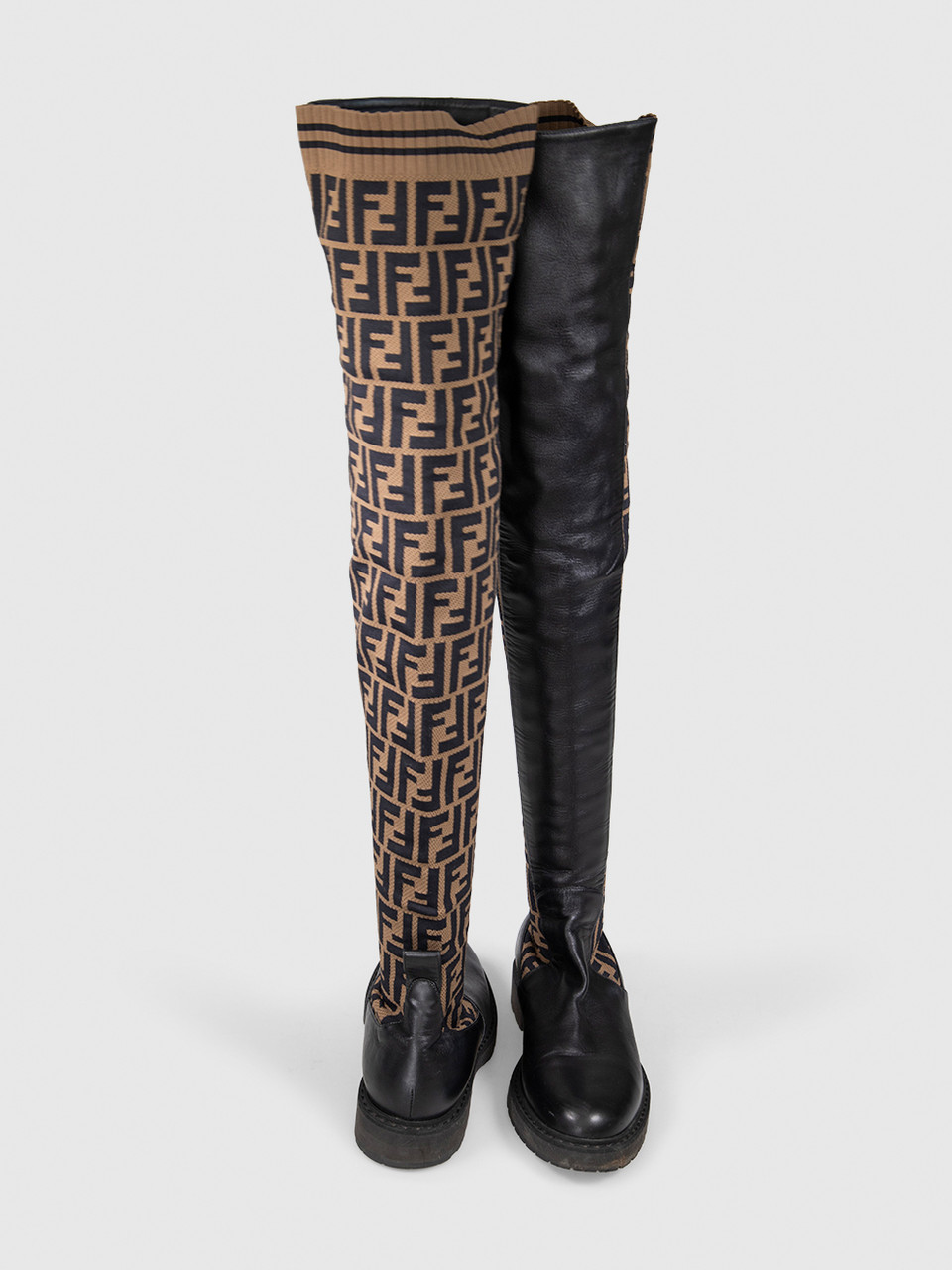 Fendi Black Tobacco FF Rockoko Leather Boots