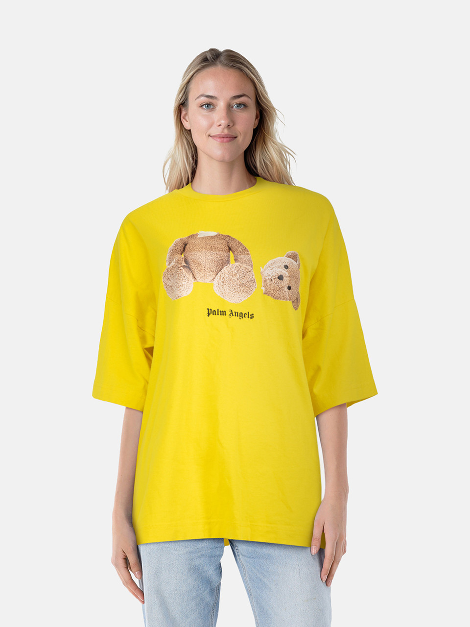 Palm Angels Yellow Oversized Bear Print T-Shirt
