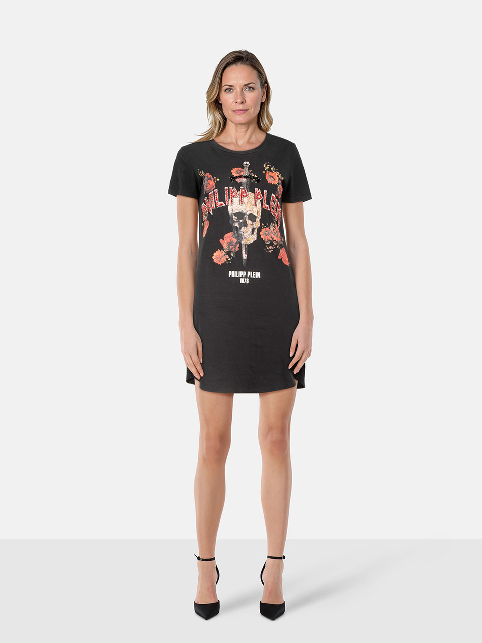 Philipp Plein Black Embellished Graphic Dress