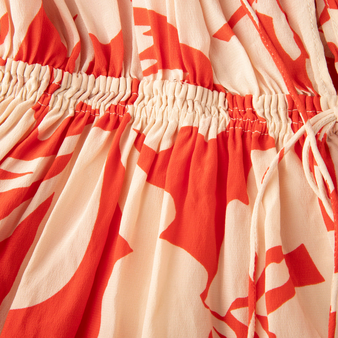 Matteau Red Silk Leaf Print Long Sleeve Dress