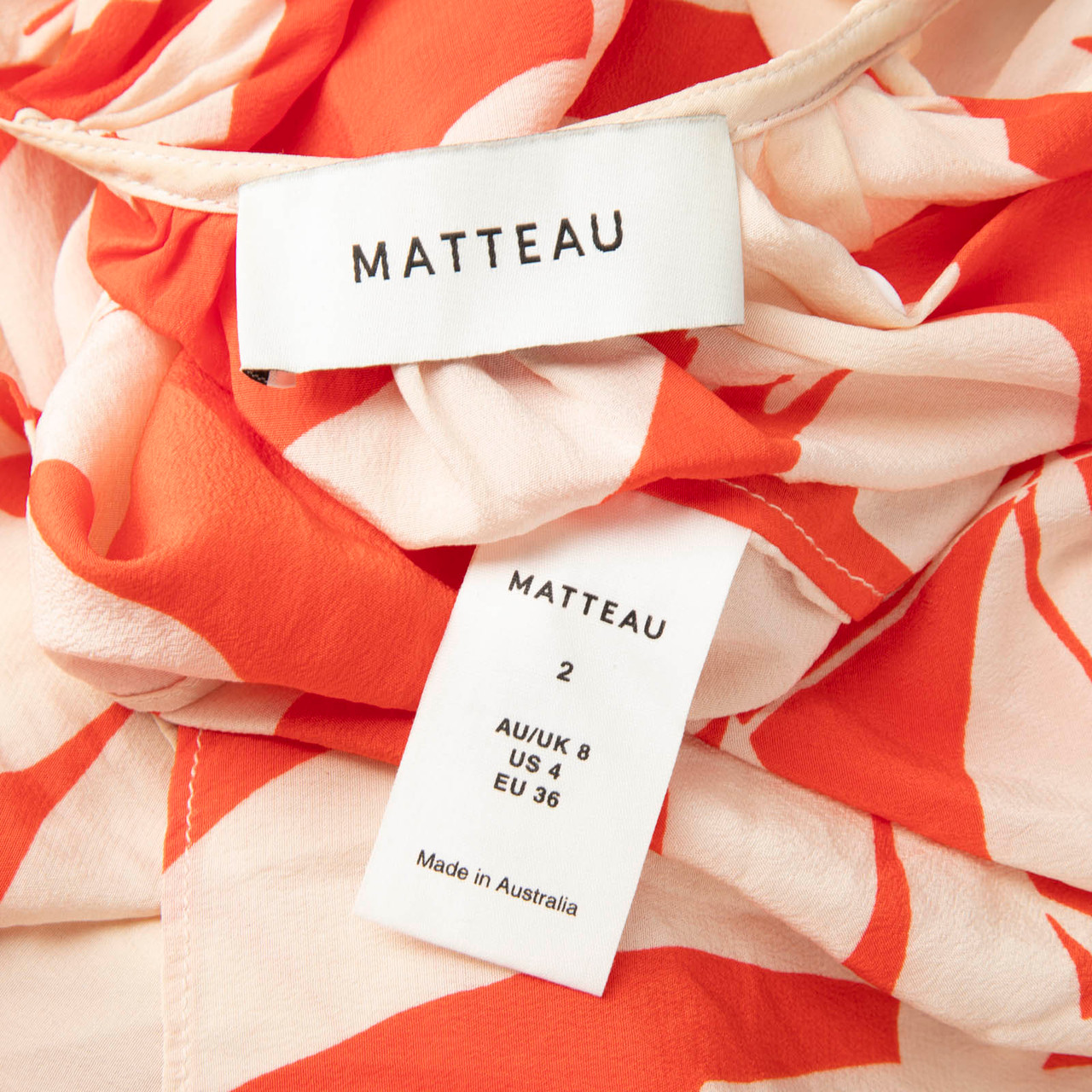 Matteau Red Silk Leaf Print Long Sleeve Dress