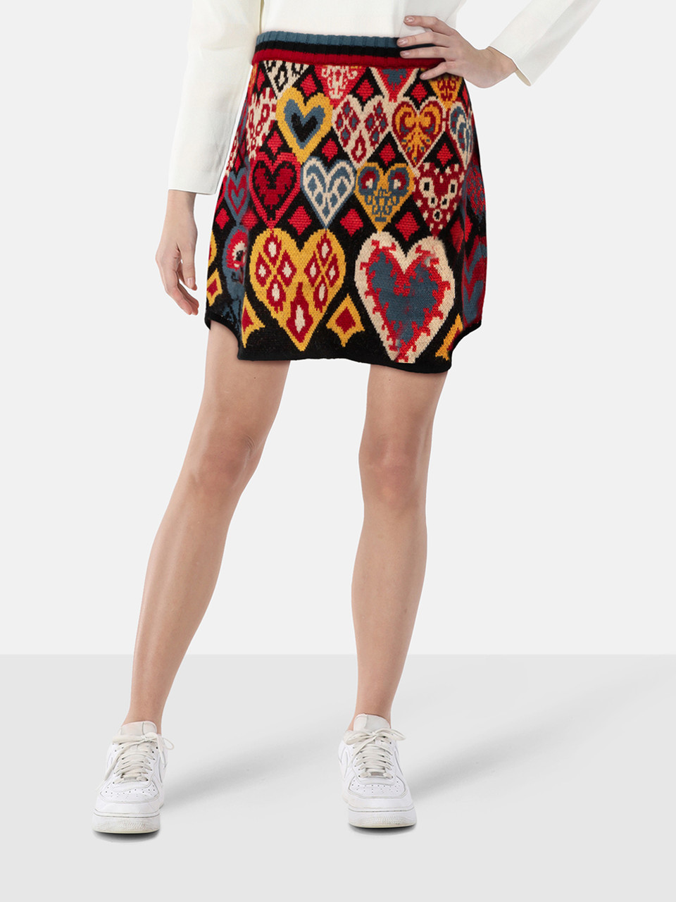 FARM Rio Heart Print Knit Mini Skirt