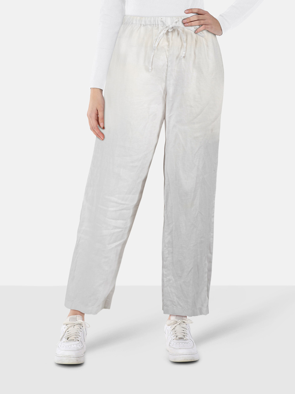 Reformation White Drawstring Straight Trousers