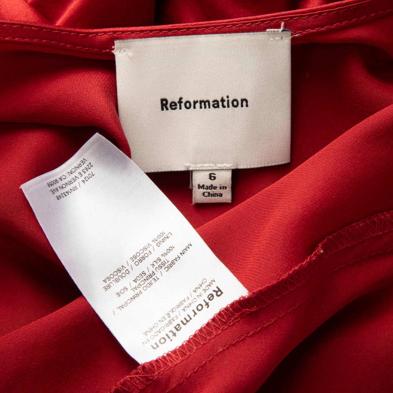 Reformation Red Silk Bow Detail Halterneck Top