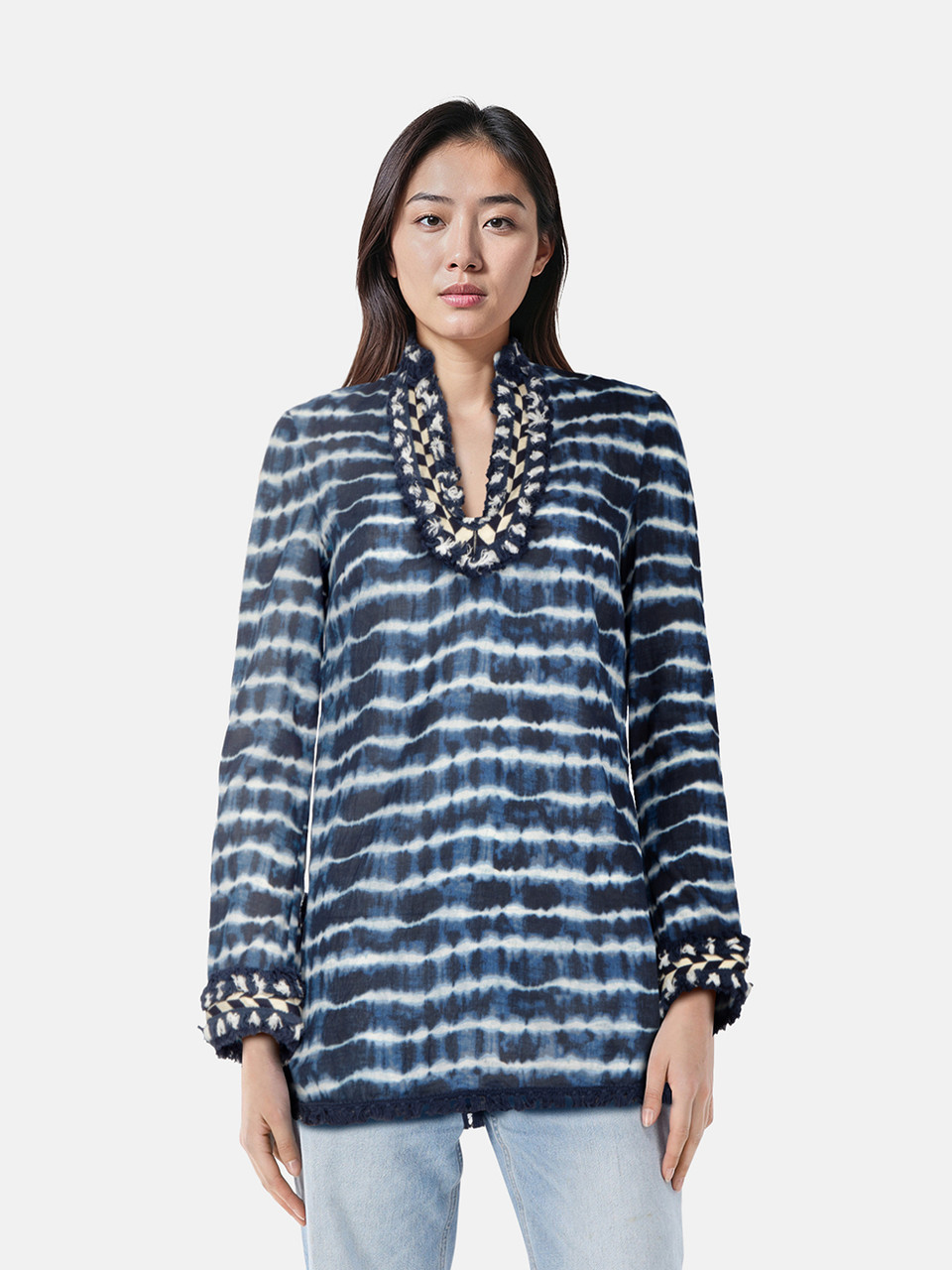 Tory Burch Blue Tie Dye Blouse Long Sleeve Blouse