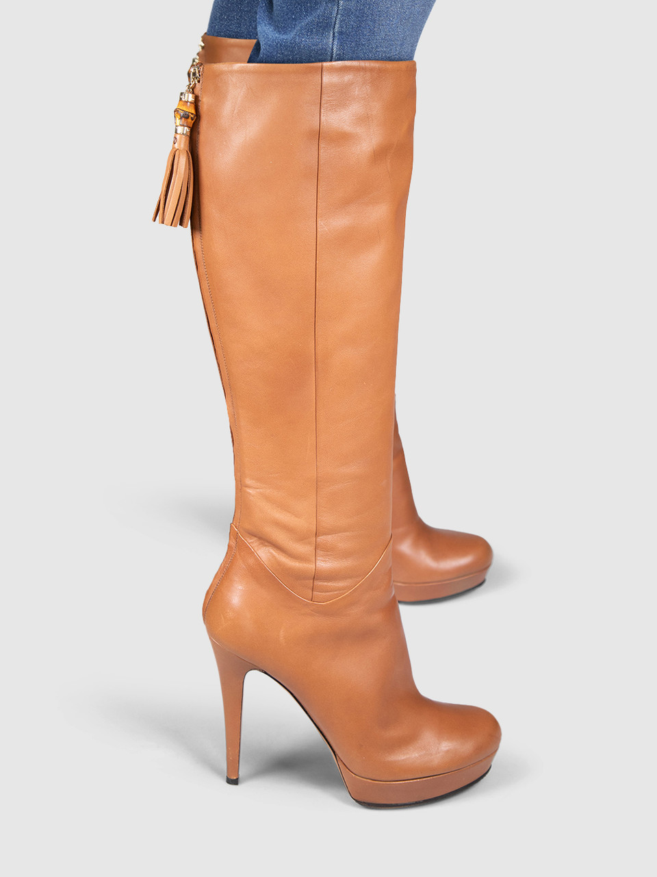 Gucci Brown Leather Tassel Detail Heel Boots Gucci Brown Leather Tassel Detail Heel Boots