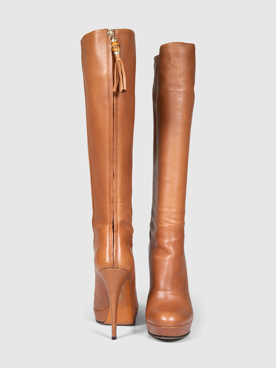 Gucci Brown Leather Tassel Detail Heel Boots Gucci Brown Leather Tassel Detail Heel Boots