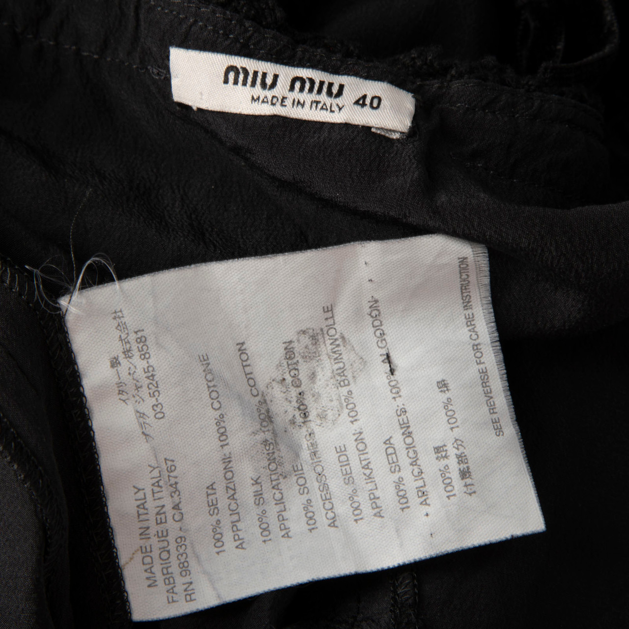 Miu Miu Black Silk Bow Detail Mini Dress