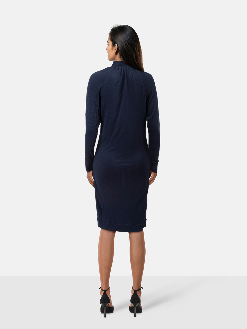 Hermès Navy Midi Neck Tie Dress