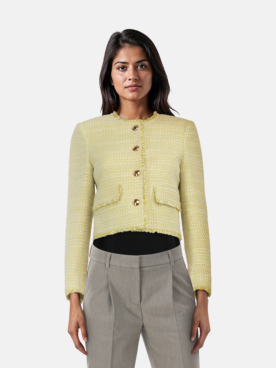ME+EM Green Tweed Cropped Jacket