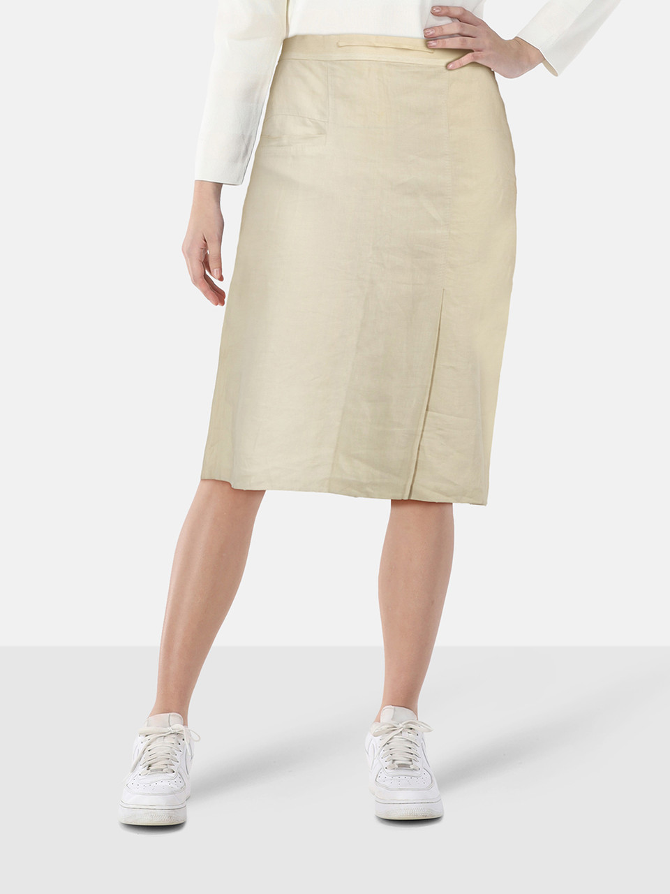 Balenciaga Beige Linen Knee Length Skirt