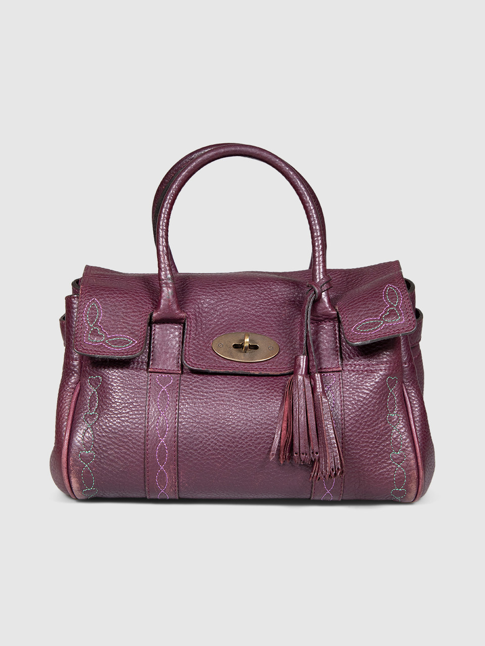 Mulberry Burgundy Leather Embroidered Bayswater