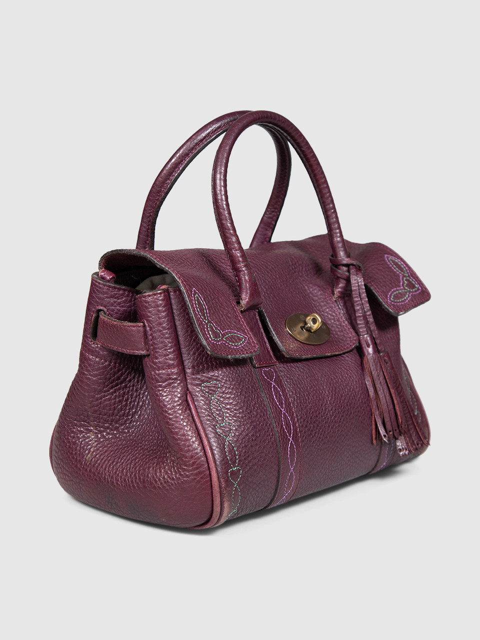Mulberry Burgundy Leather Embroidered Bayswater