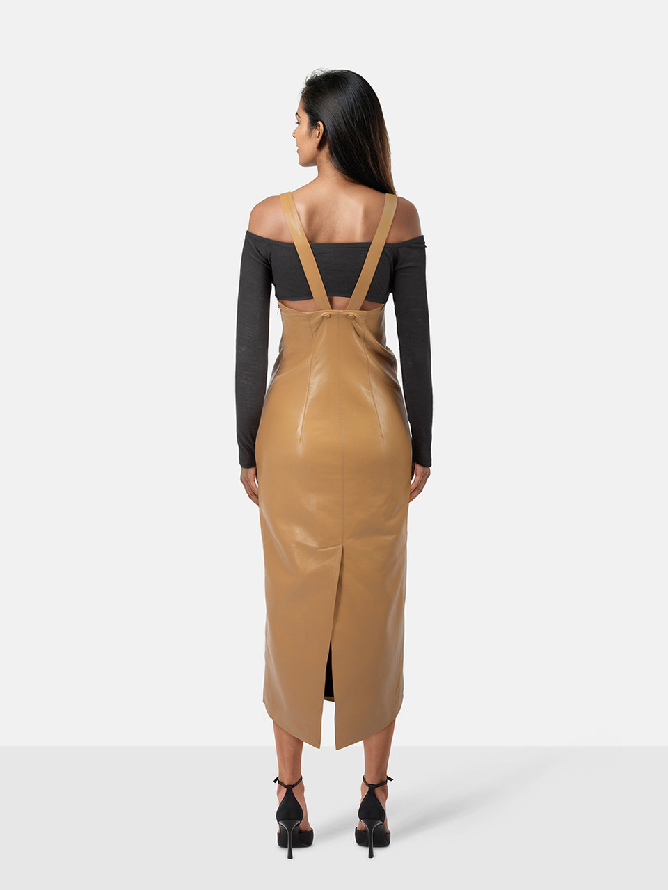 NANUSHKA Brown & Grey Vegan Leather Ferriti Dress