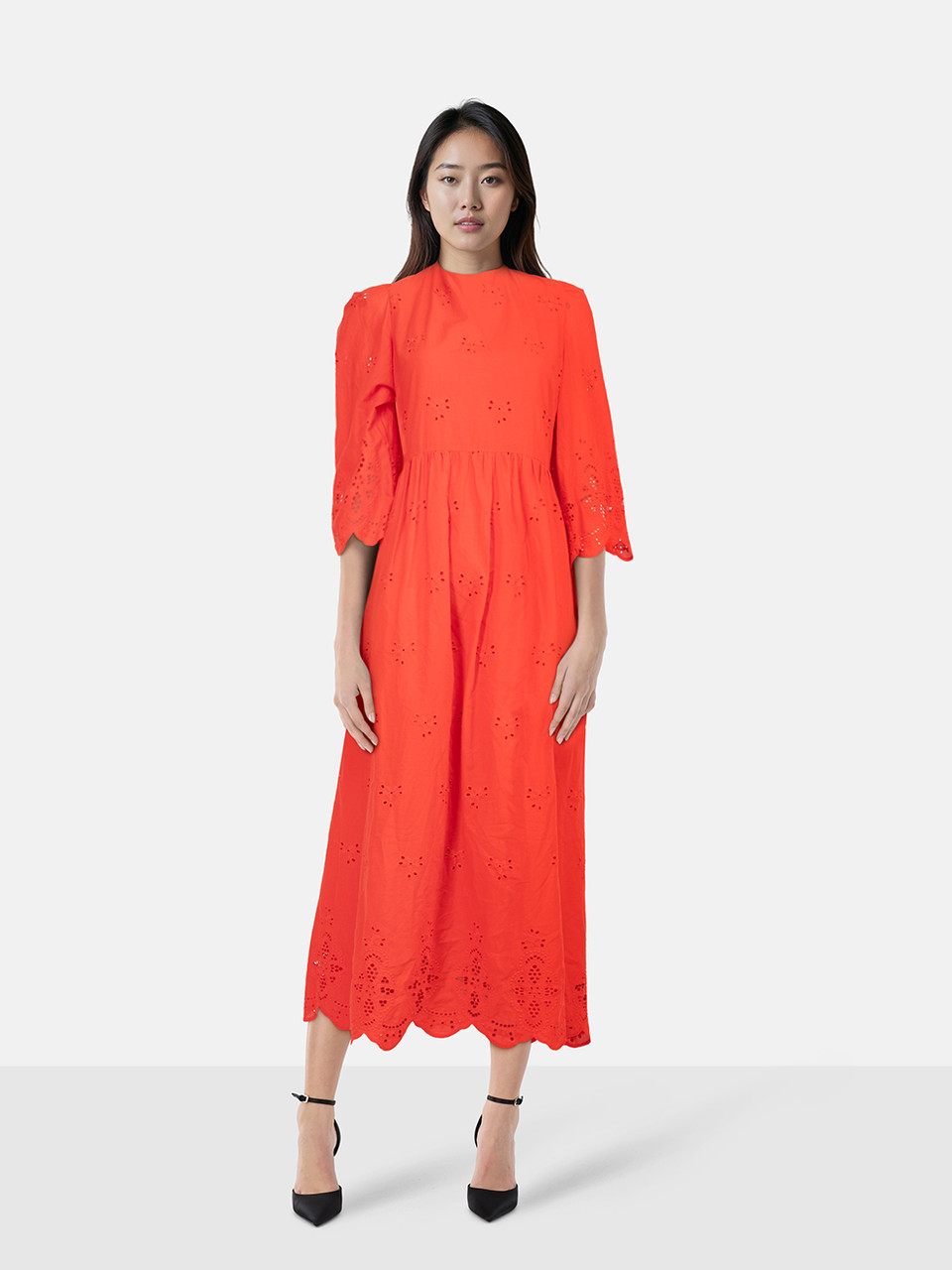 Borgo De Nor Red Broderie Detail Maxi Dress