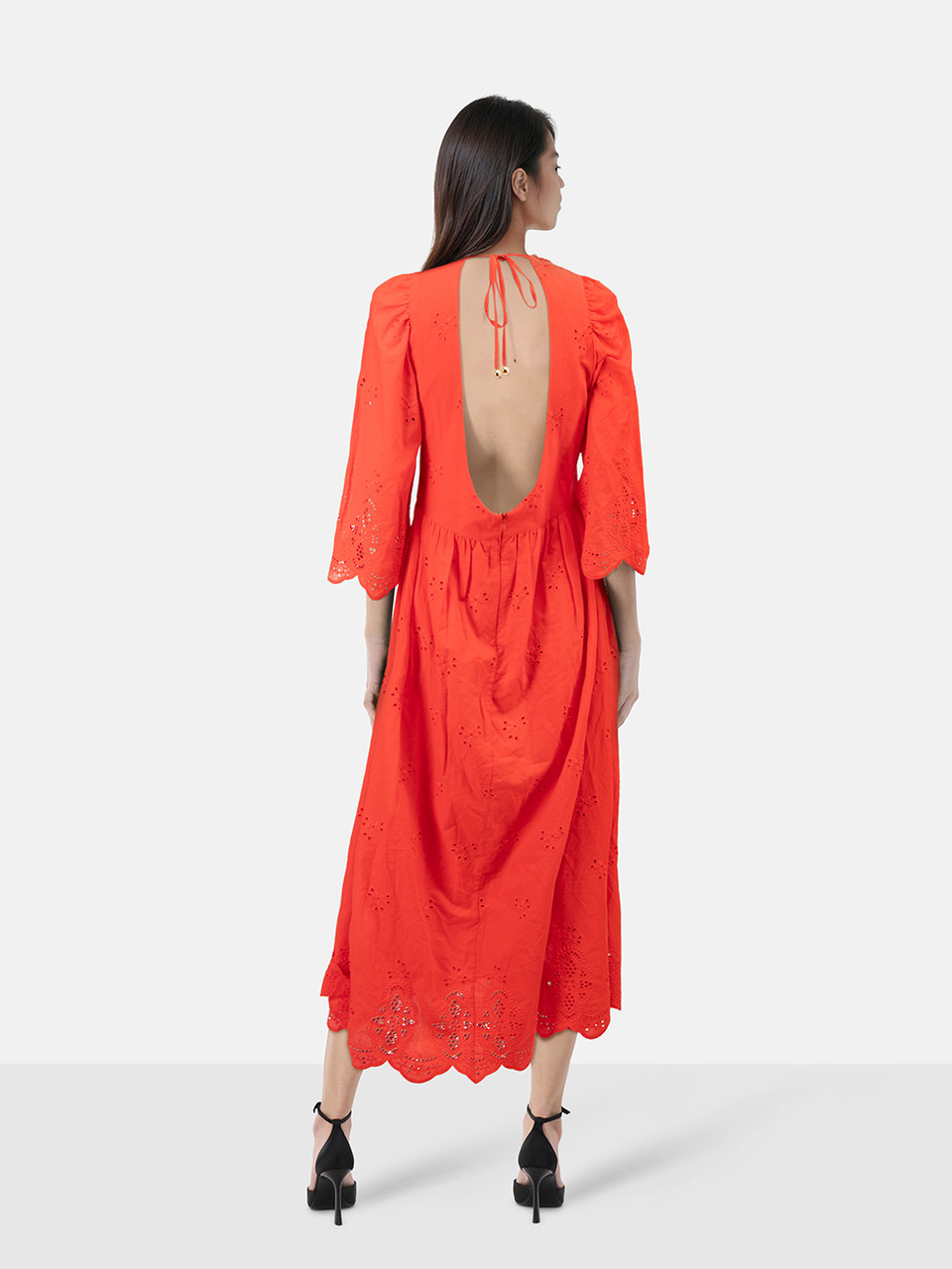 Borgo De Nor Red Broderie Detail Maxi Dress