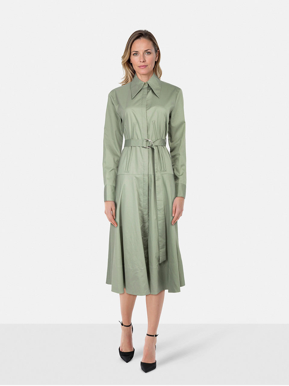 Tibi Green Shirt Belted Midi Dress