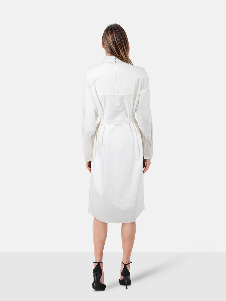 Tibi White Shirt Belted Long Sleeve Dress