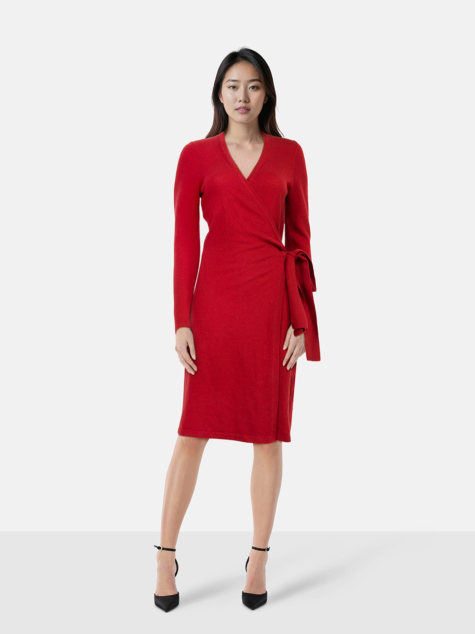 Diane Von Furstenberg Red Knee Length Wrap Dress