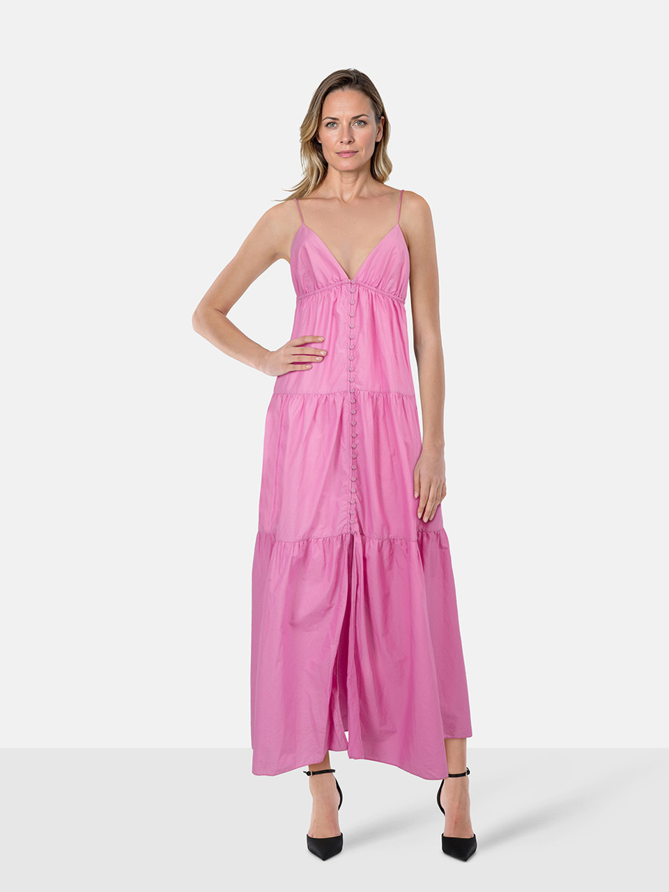 Matteau Pink Tiered Button Up Maxi Dress